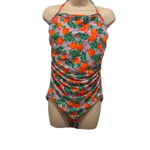 J. Crew One Piece Swimsuit with Orange and Green Print